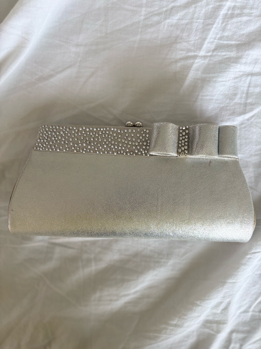 Silver Crystal Bow Evening Clutch